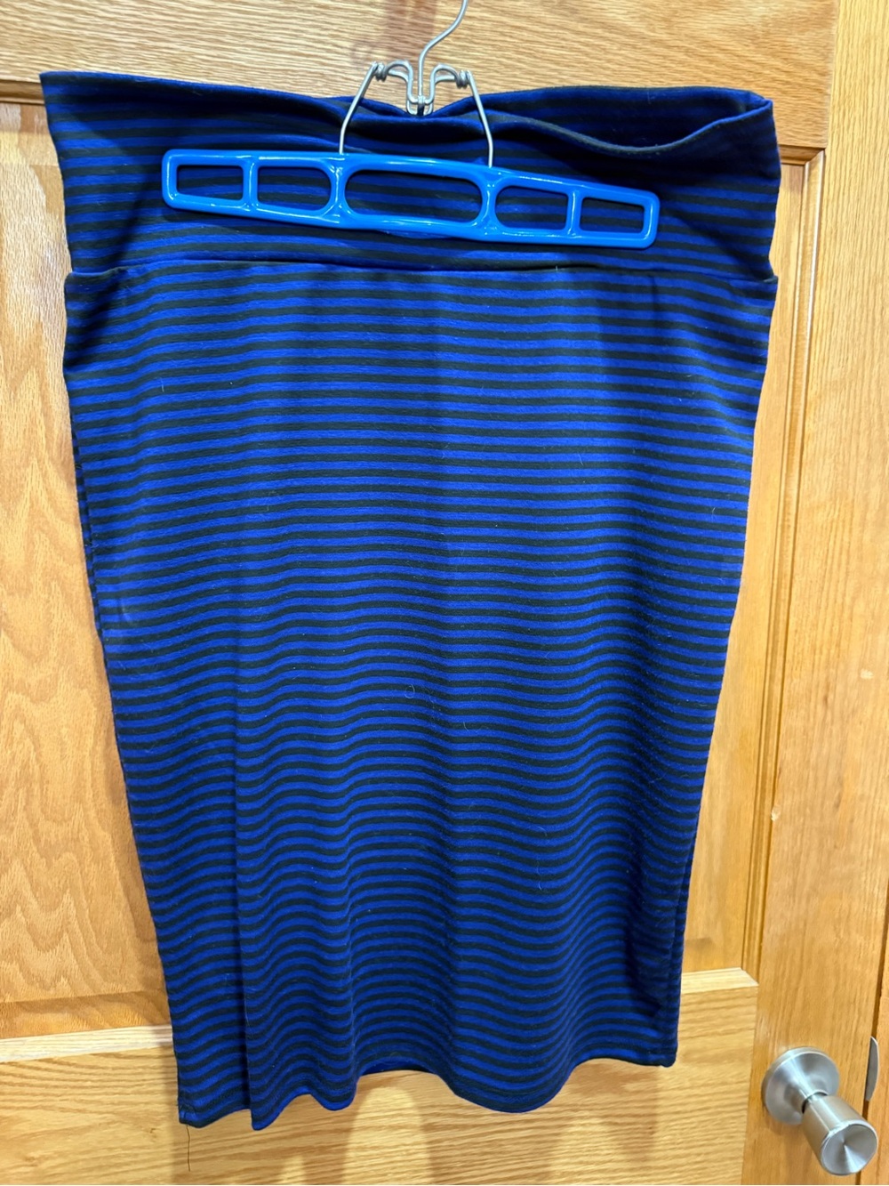 LuLaRoe Black and Blue Striped Knit Skirt